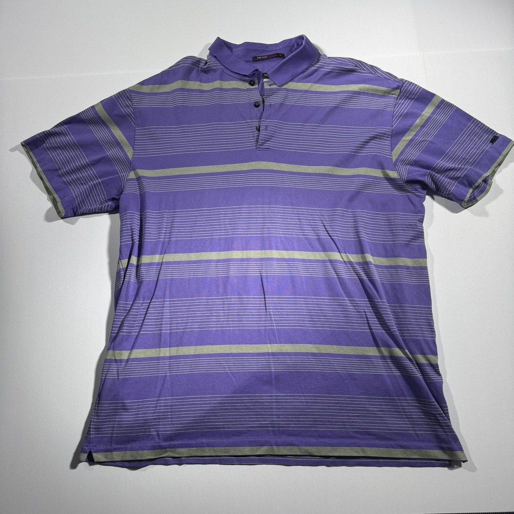 Nike Tiger Woods Collection Polo Shirt Mens 2XL Purple Striped FitDry Golf Shirt